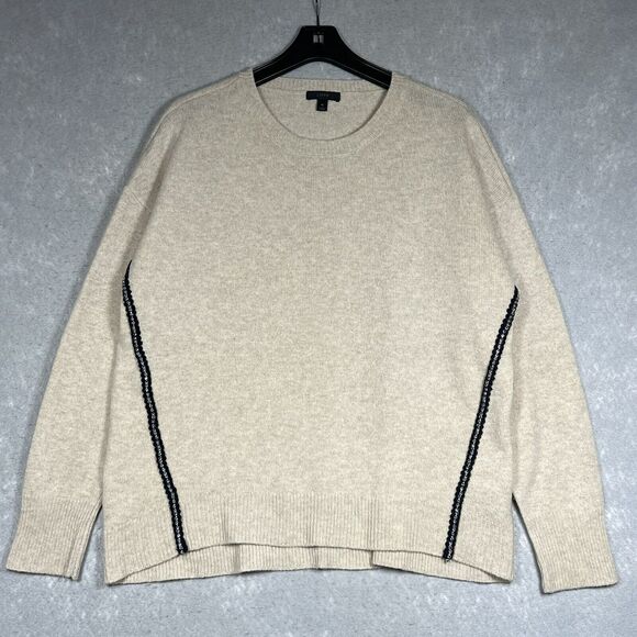 J. Crew Sweater Womens X-Large Beige 100% Wool Rhinestone Pullover Long Sleeve - Picture 1 of 8